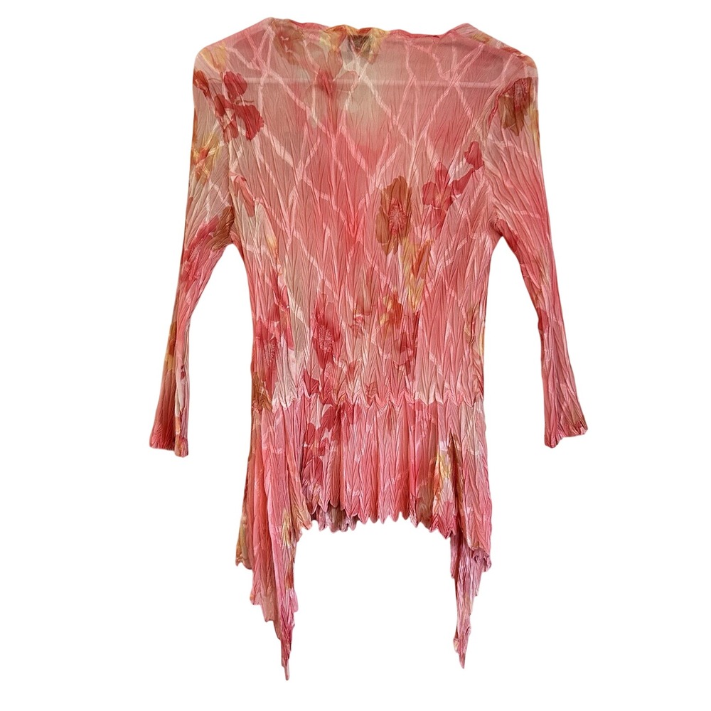 Vtg Y2K Fairy Pink Floral Top Sz M Ethereal Crinkle Sharkbite Hem Whimsical - Picture 3 of 14